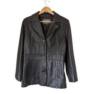 Vintage Wilsons Genuine Leather Jacket Brown Womens Size L Short Trench Soft